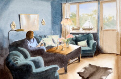 My mother reading a magazine in the livingroom. Mother reading