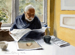 My father reading the local newspaper in our apartment in Lund, Skåne. Daddy reading