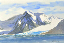 One of "the seven ice fells" important for navigation around Spitsbergen in the 18th century. Drawn from the boat September 3rd, 2016. © The IK Workshop Society at www.ikfoundation.org. Ice fell